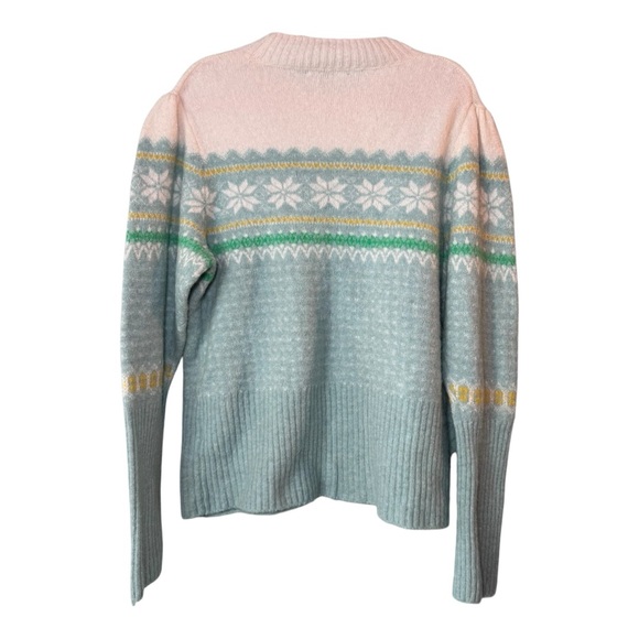J. CREW Fair Isle Puff Sleeve Crew Neck Merino Wool Blend Sweater M - Picture 7 of 10